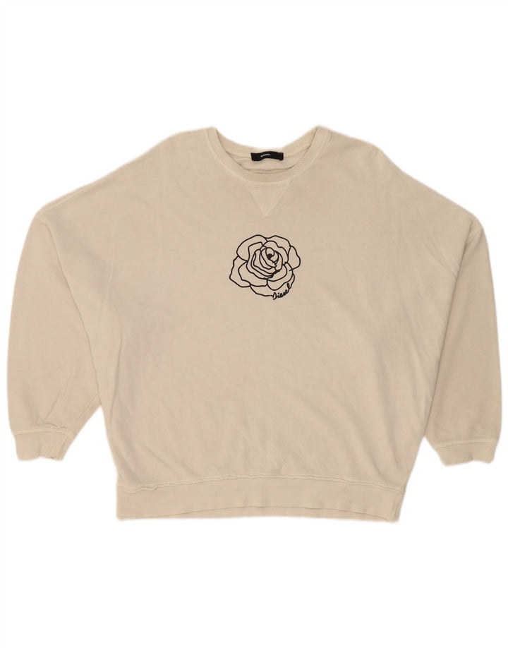 Suéter de moletom gráfico oversized feminino Diesel Reino Unido 12 médio branco floral