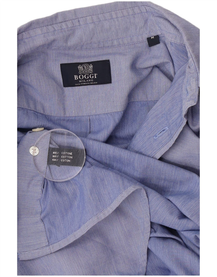 Camisa masculina Boggi Milano de manga curta azul médio algodão