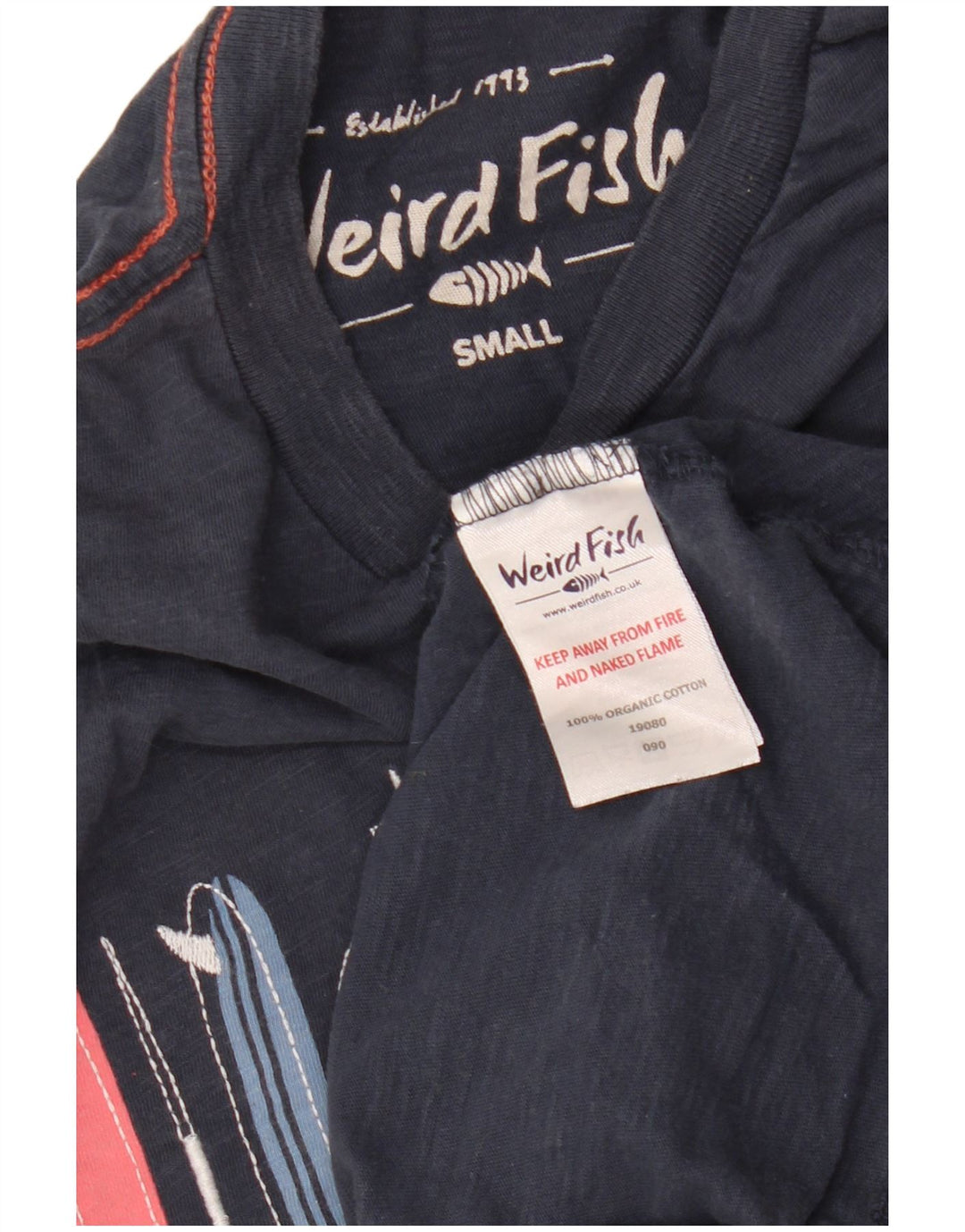 WEIRD FISH Camiseta masculina gráfica top pequeno algodão azul marinho