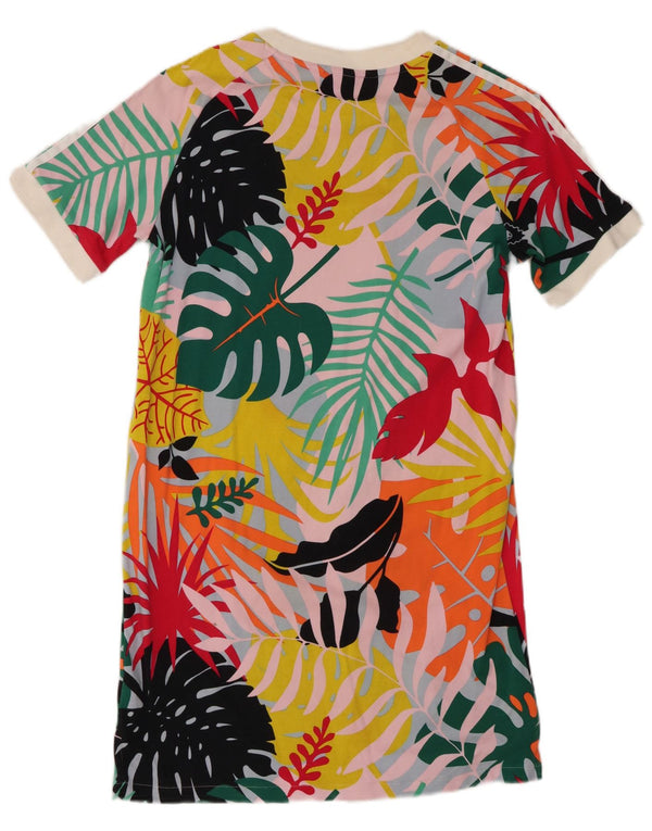 ADIDAS Womens T-Shirt Dress UK 12 Medium Multicoloured Floral Cotton