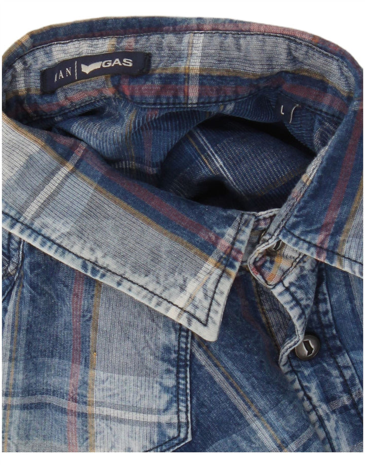 Camisa ocidental masculina Gas grande xadrez azul