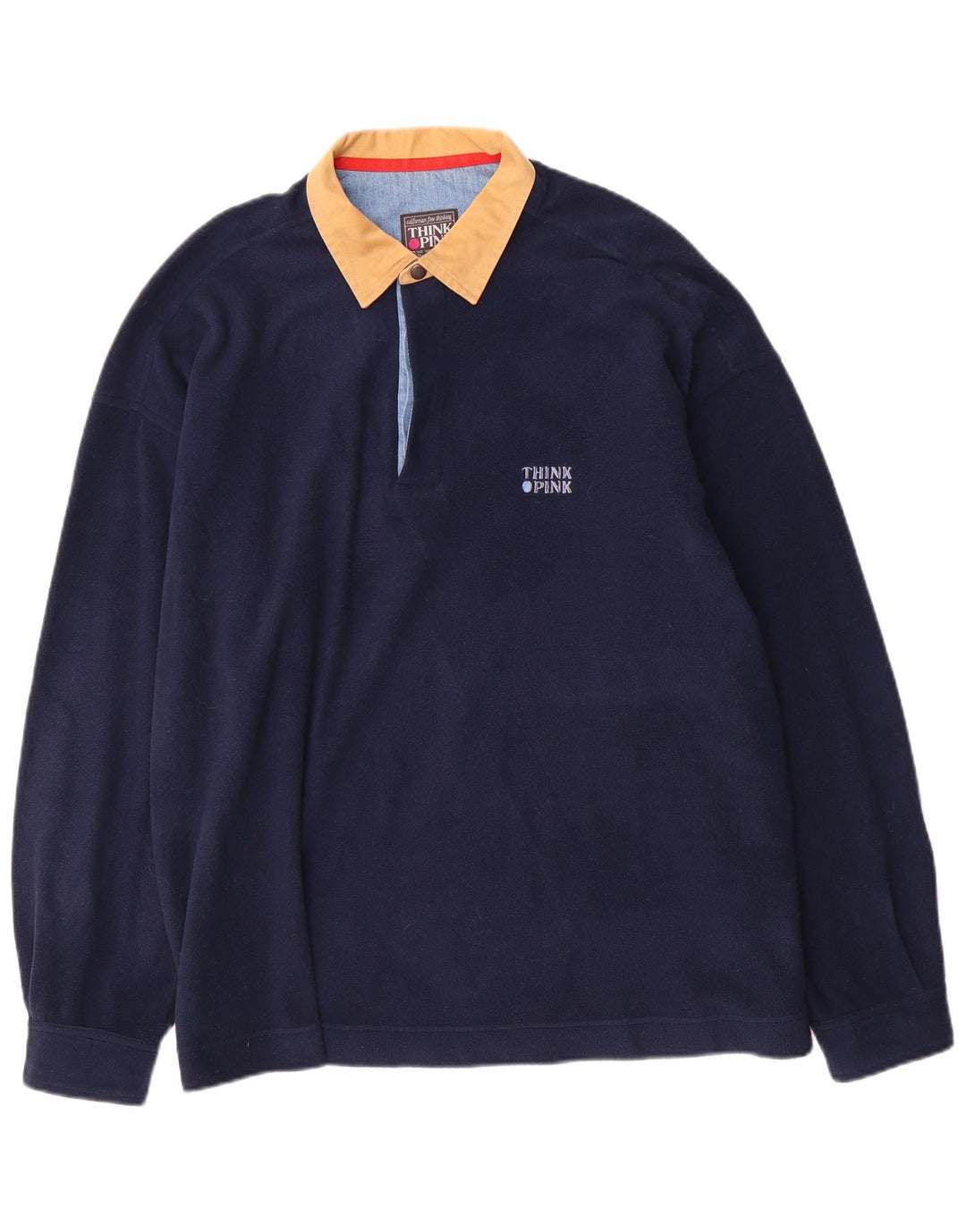 Think Pink Mens Polo Neck Fleece Jumper XL Azul Marinho Poliéster