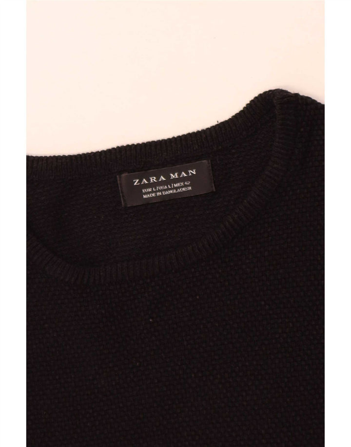 Suéter masculino Zara com gola redonda, grande algodão preto