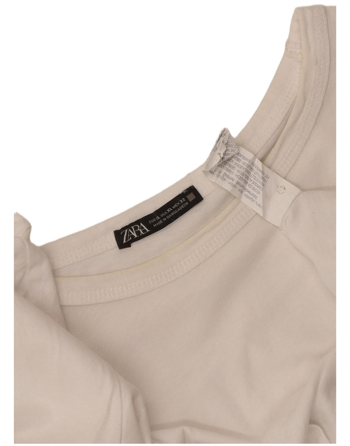 Top feminino Zara manga comprida UK 18 XL algodão branco