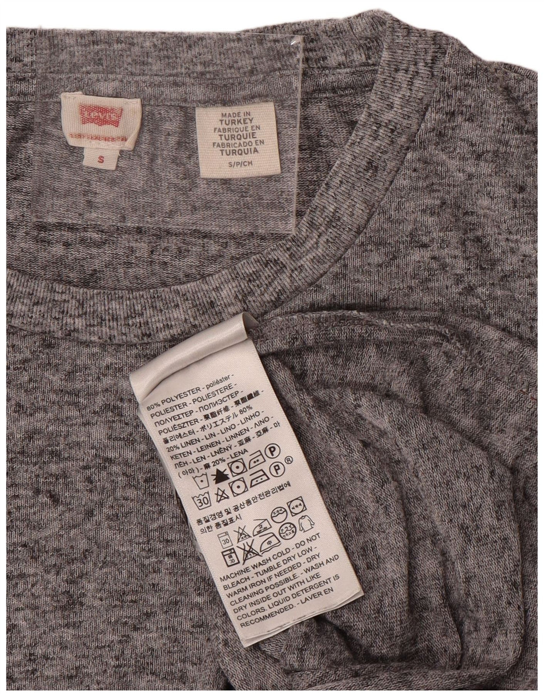 Camiseta feminina LEVI'S UK 10 poliéster manchado cinza pequeno