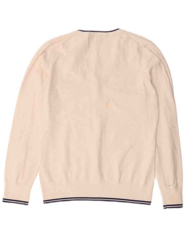 Suéter feminino Ellesse com decote em V Reino Unido 12 algodão branco médio