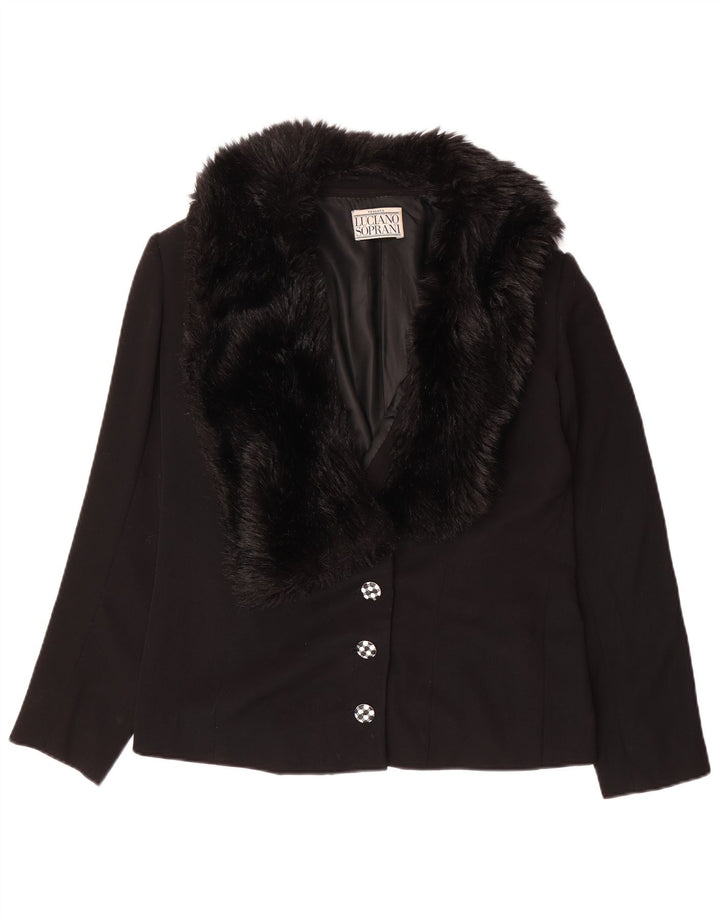 LUCIANO SOPRANI Jaqueta blazer feminina de 3 botões UK 16 grande preta
