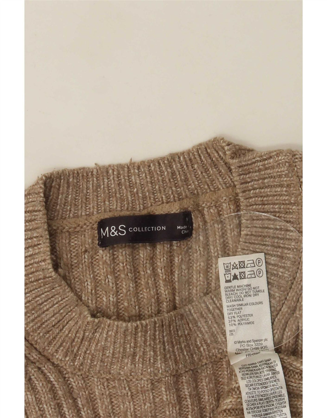 Suéter feminino Marks & Spencer com gola redonda Reino Unido 12 médio bege