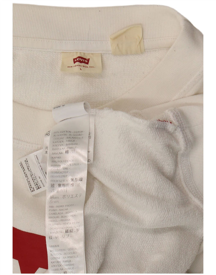 LEVI'S Womens Graphic Sweatshirt Jumper UK 16 Large White Cotton Vintage Levi's and Second-Hand Levi's from Messina Hembry 