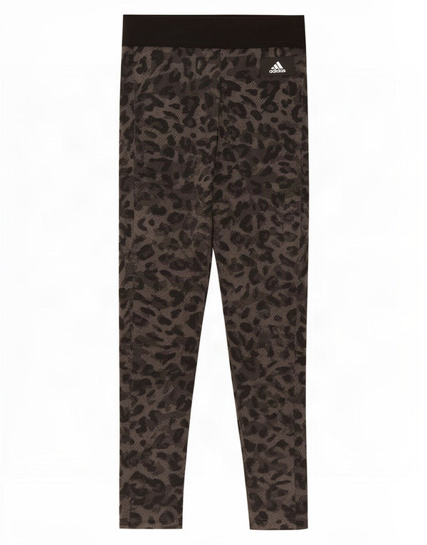 Adidas Womens Crop Leggings UK 8/10 Pequeno Cinza Animal Print