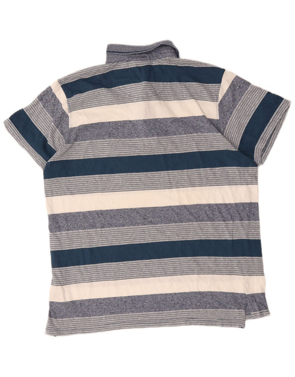 Camisa polo masculina Pierre Cardin Regular Fit grande algodão listrado azul marinho