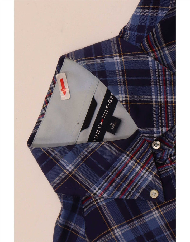 Camisa masculina Tommy Hilfiger de algodão xadrez azul médio