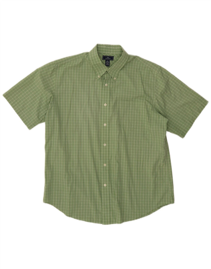 Camisa masculina de manga curta DOCKERS tamanho 16 1/2 grande algodão xadrez verde