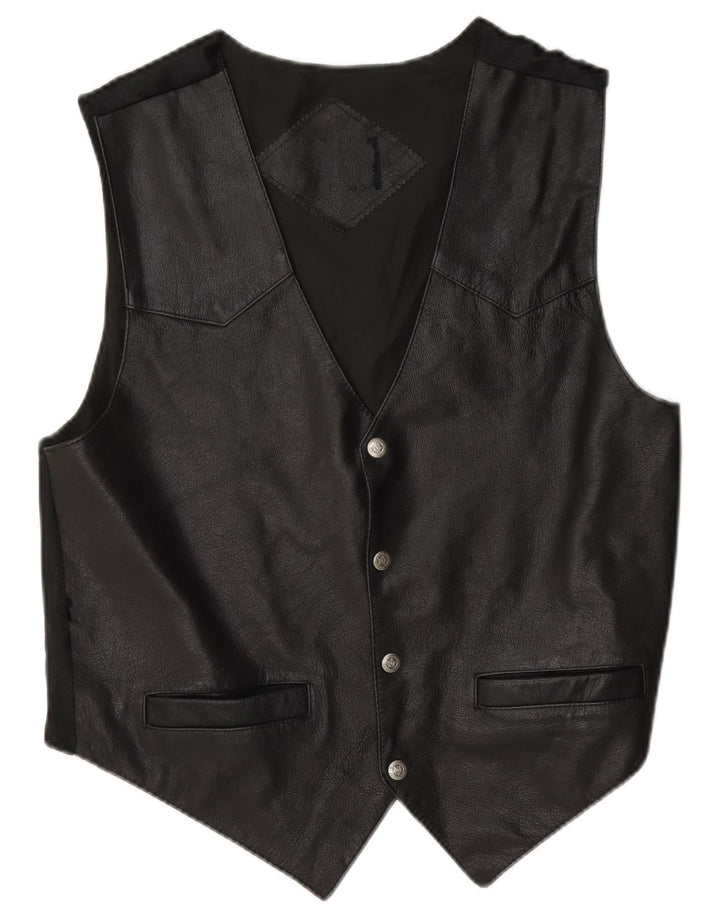 Colete de couro masculino vintage pequeno preto