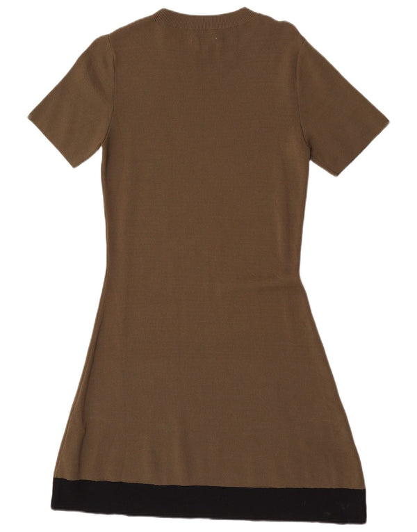 Vestido jumper feminino Jack Wills de mangas curtas Reino Unido 12 bloco colorido cáqui médio