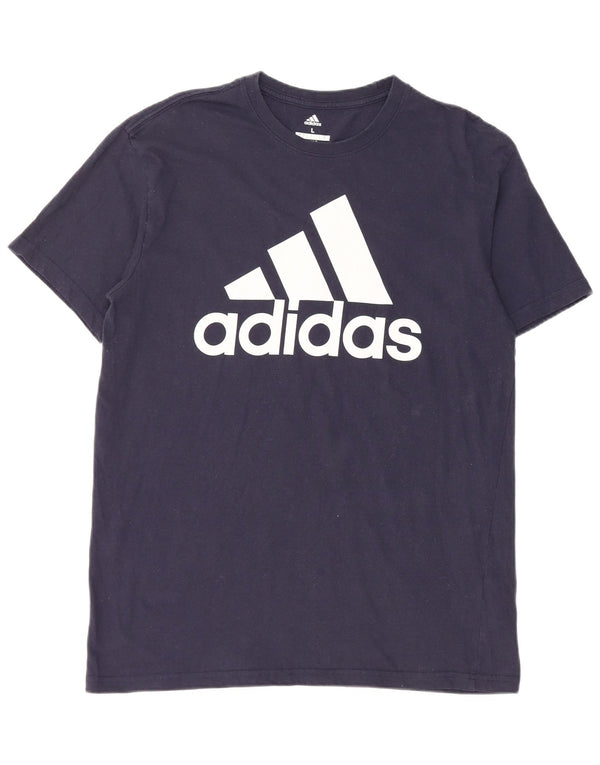 Adidas Mens Graphic T-Shirt Top Grande Algodão Azul Marinho