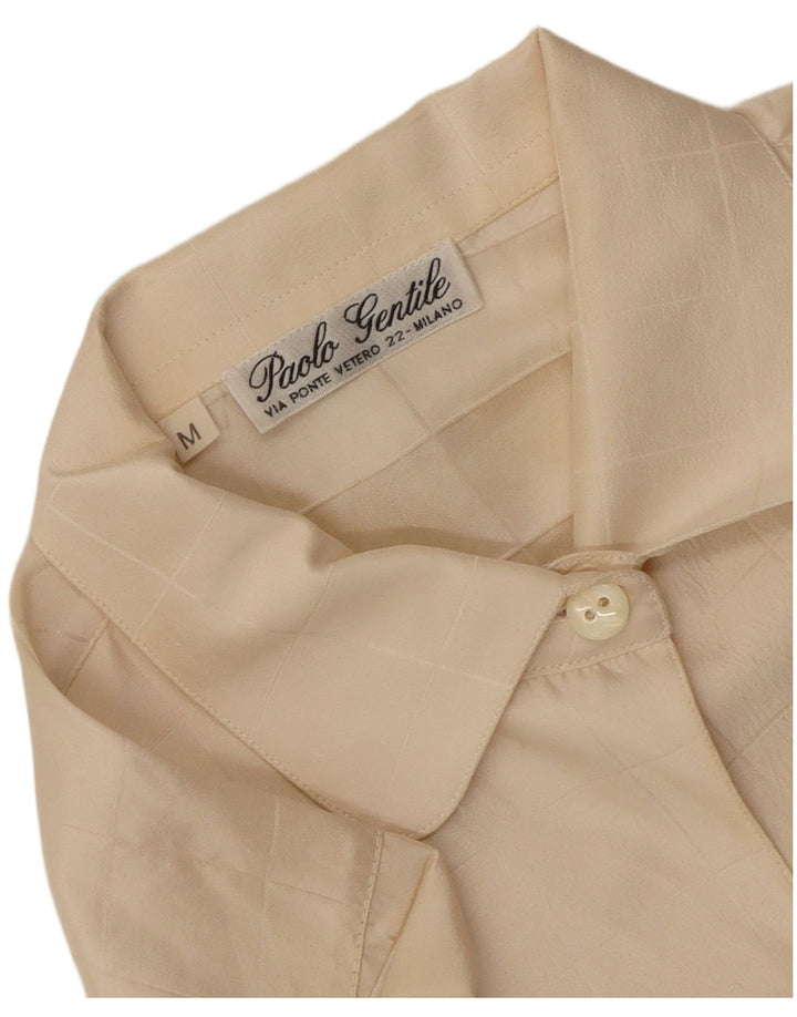 Blusa feminina vintage UK 14 xadrez bege médio