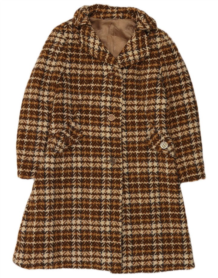 Sobretudo feminino vintage Reino Unido 8 lã espinha de peixe marrom pequena