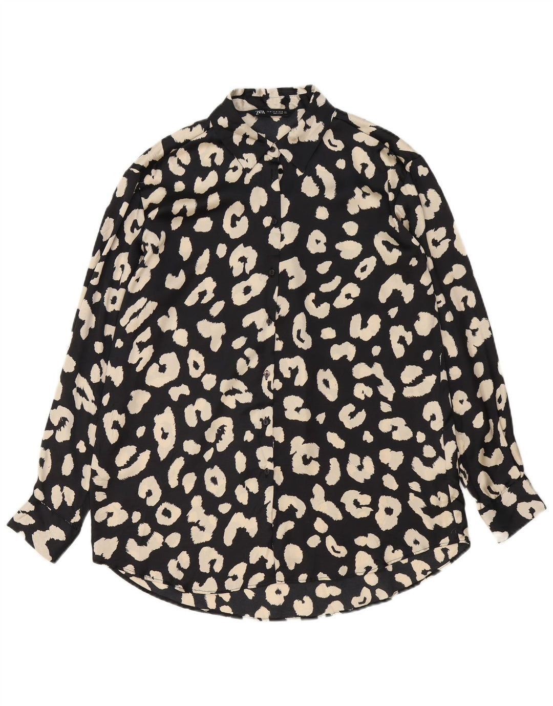 Blusa feminina Zara Reino Unido 14 médio preto estampa animal poliéster