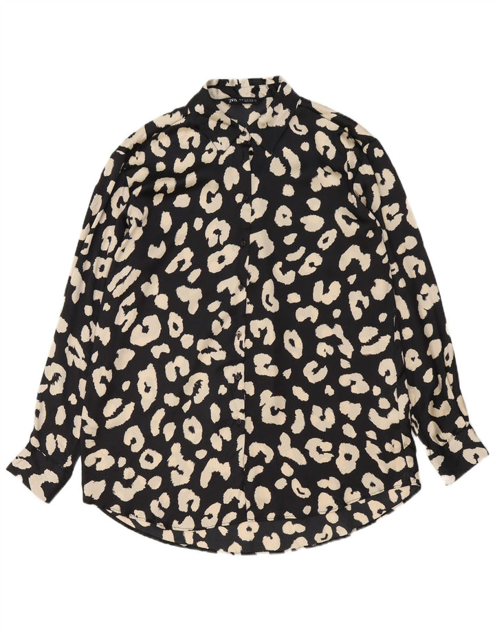 Blusa feminina Zara Reino Unido 14 médio preto estampa animal poliéster