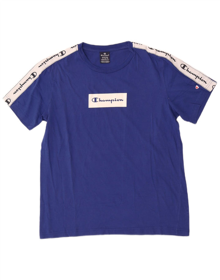 Camiseta gráfica masculina Champion Top médio azul colorblock