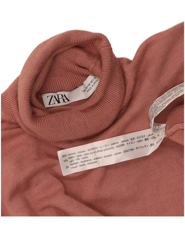 Suéter feminino Zara com gola redonda e viscose rosa médio UK 12