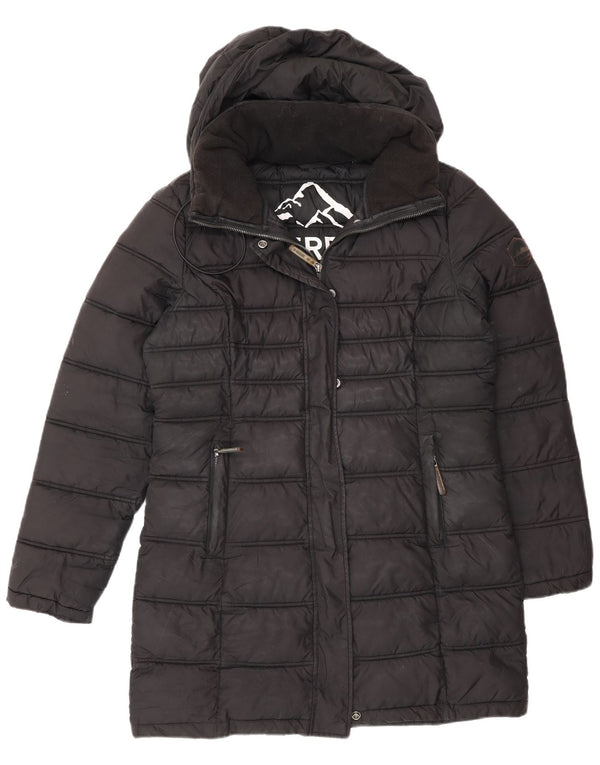 Casaco acolchoado com capuz feminino Superdry UK 12 poliéster preto médio