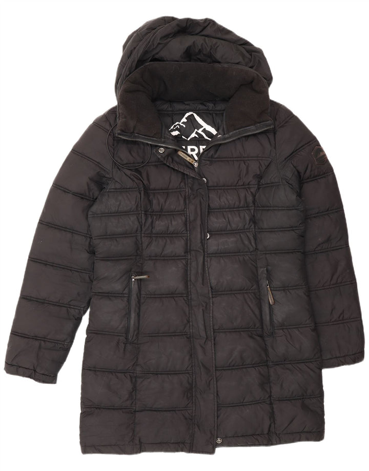 Casaco acolchoado com capuz feminino Superdry UK 12 poliéster preto médio
