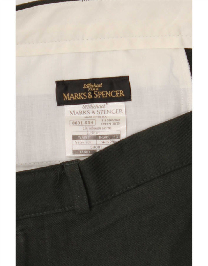Calça chino reta masculina Marks & Spencer W38 L29 poliéster verde