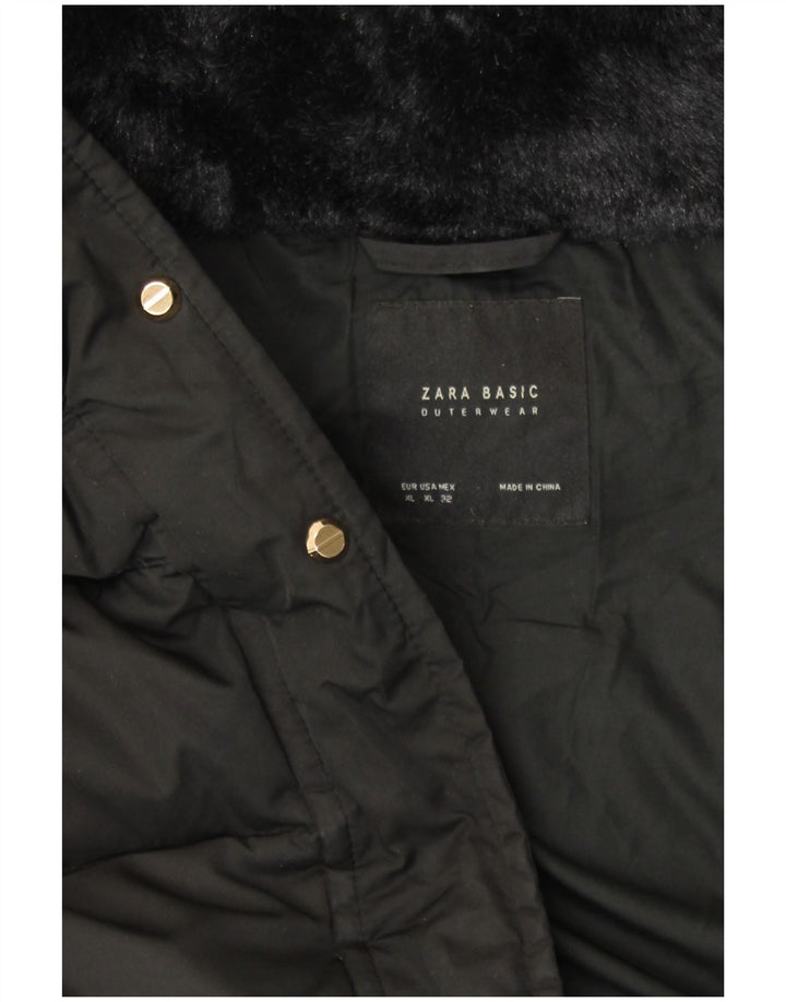 Casaco acolchoado com capuz feminino ZARA UK 18 XL preto