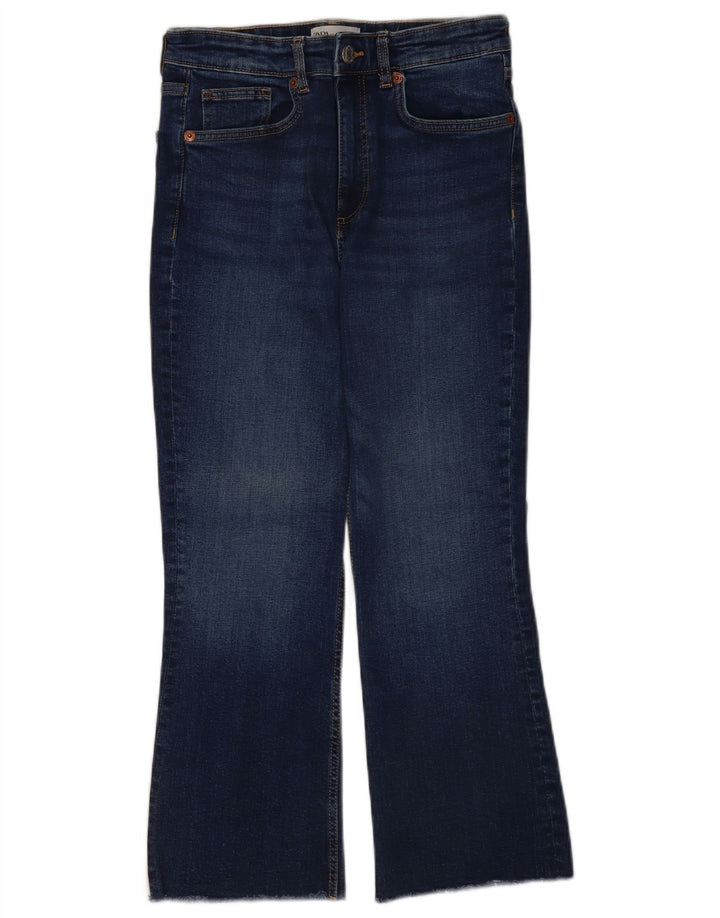Zara Calça Jeans Feminina Crop Flared EU 40 Médio W30 L25 Azul Marinho