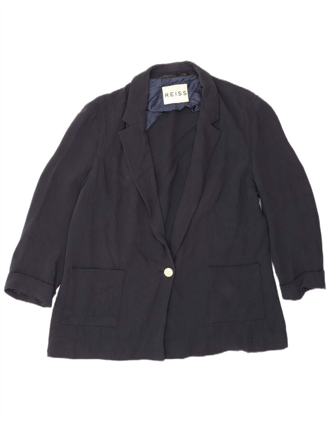 Jaqueta blazer feminina Reiss manga 3/4 com 1 botão Reino Unido 16 grande azul marinho