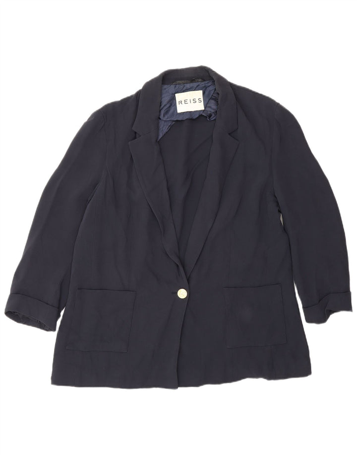 Jaqueta blazer feminina Reiss manga 3/4 com 1 botão Reino Unido 16 grande azul marinho