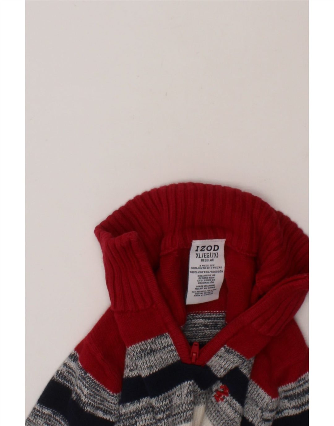 IZOD Boys Zip Neck Jumper Sweater 6-7 Years XL Multicoloured Striped Vintage Izod and Second-Hand Izod from Messina Hembry 