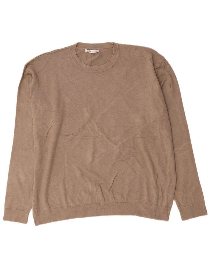 Zara Suéter masculino com gola redonda XL Viscose cinza