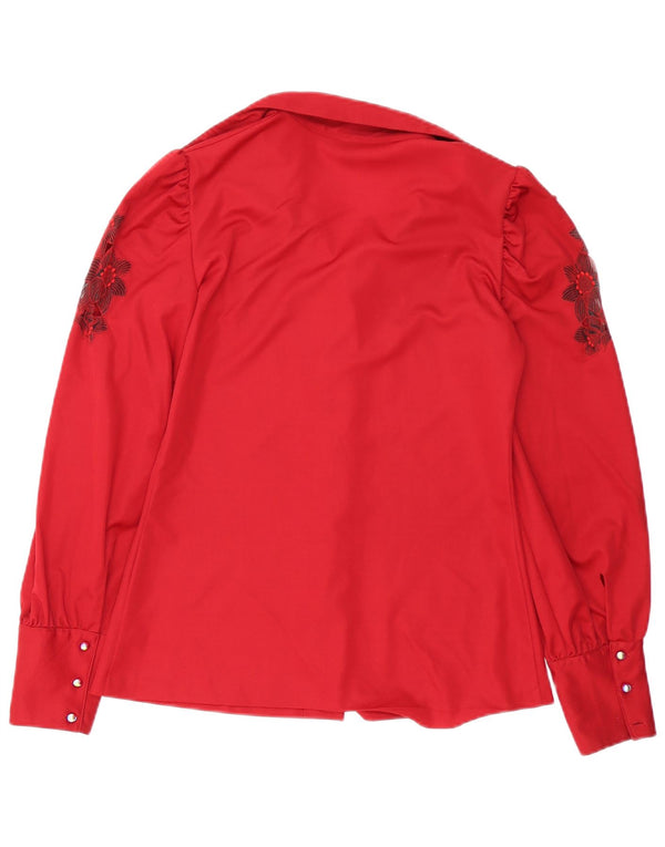 Blusa feminina vintage IT 48 XL poliéster floral vermelho