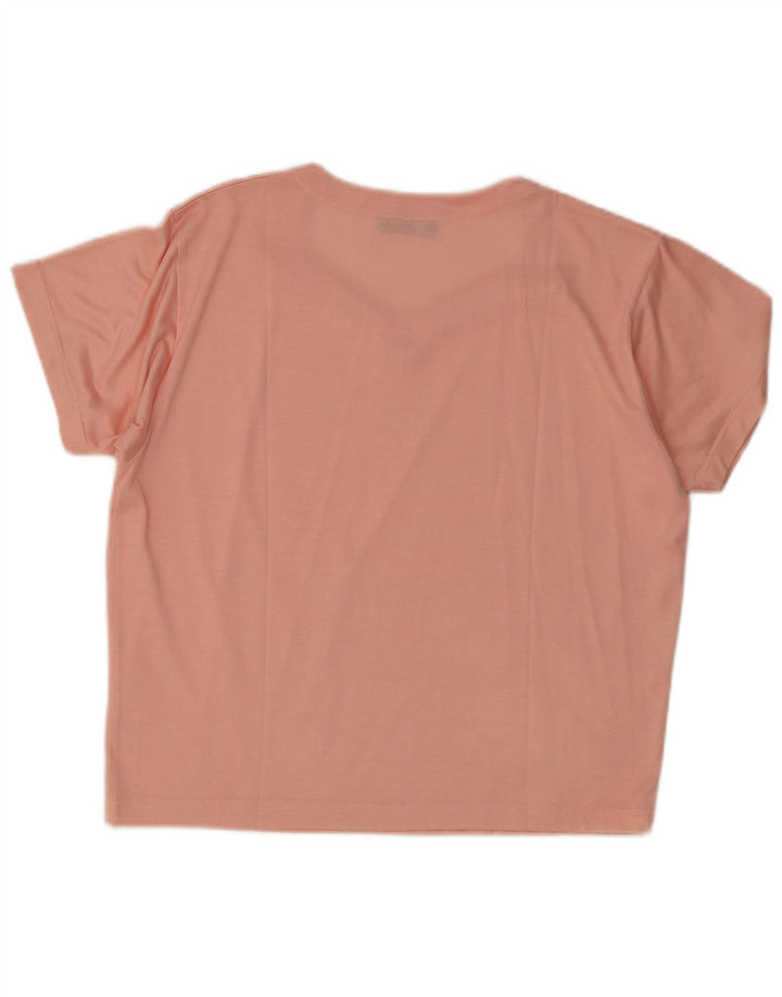 Camiseta feminina vintage UK 14 viscose rosa médio
