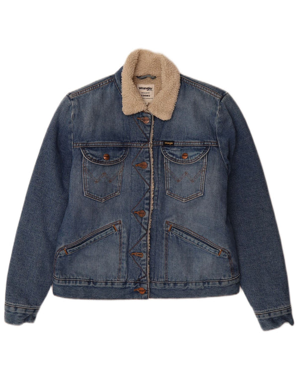 Wrangler Suéter feminino jeans com capuz e zíper Reino Unido 10 bloco colorido azul pequeno