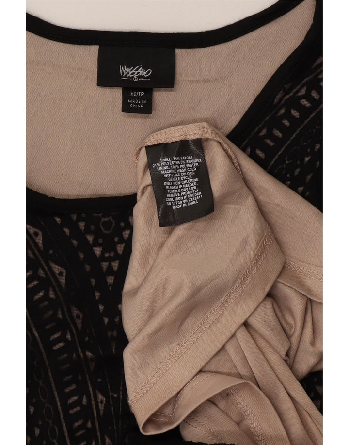 Vestido bodycon feminino sem mangas MOSSIMO UK 6 XS preto geométrico rayon