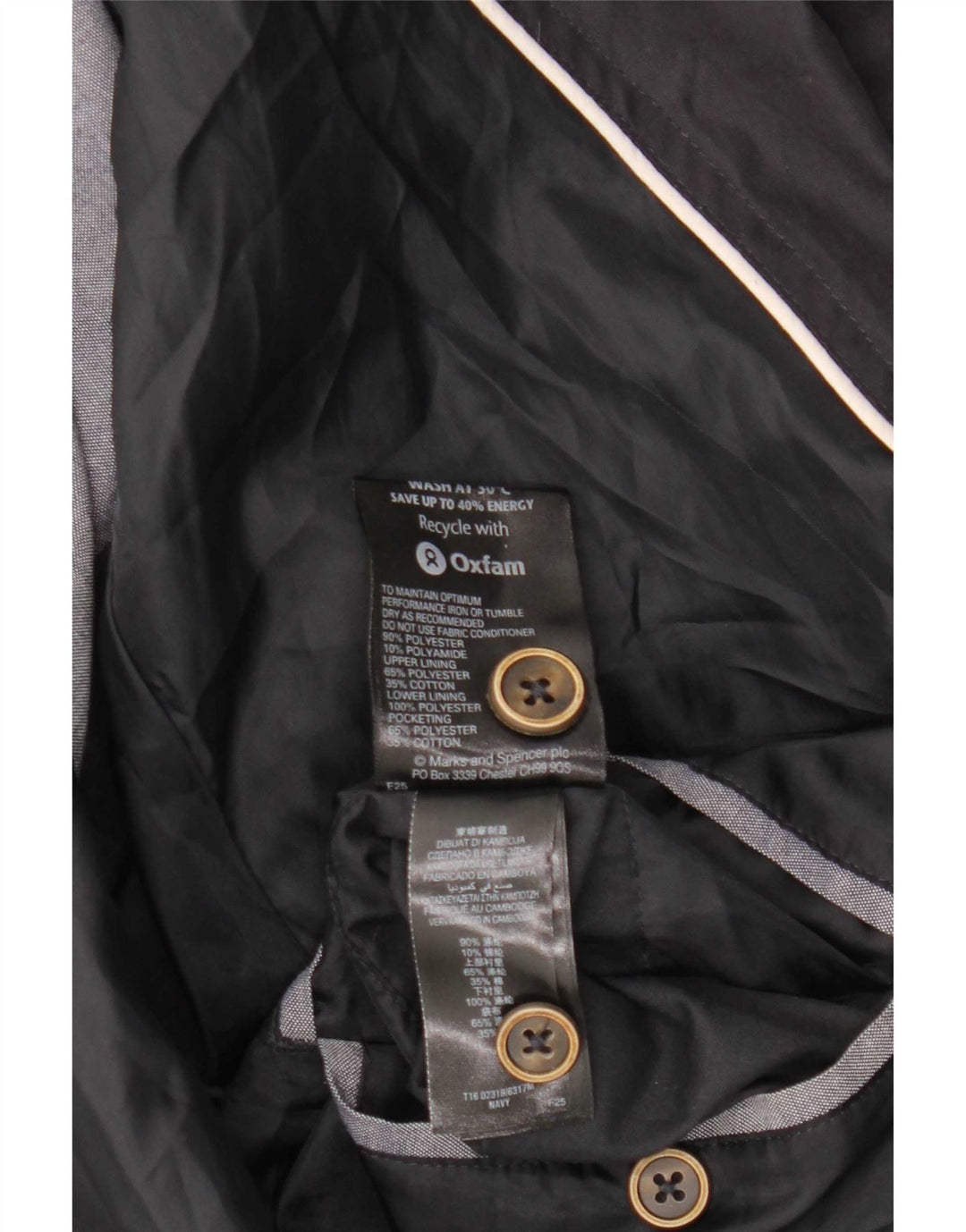 Jaqueta bomber masculina Marks & Spencer Reino Unido 40 grande poliéster azul marinho