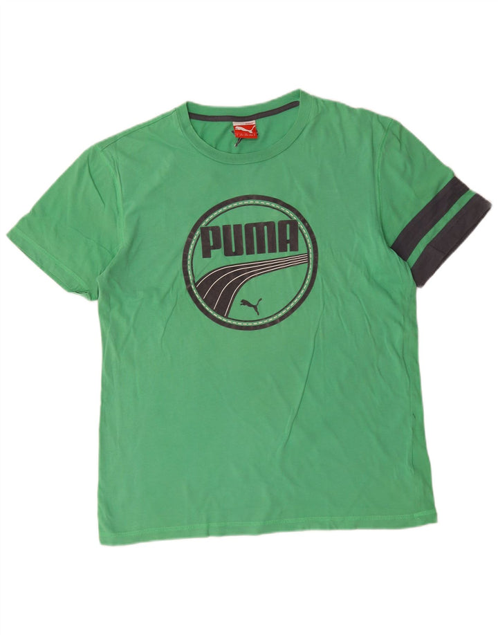 Camiseta masculina Puma Graphic Top médio verde algodão colorblock