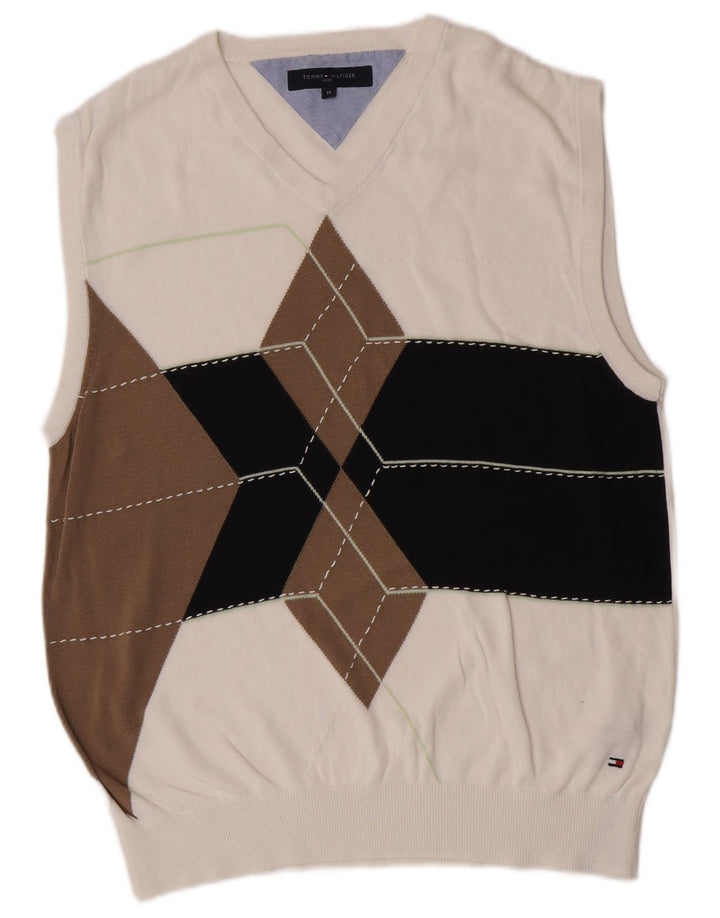 Regata masculina Tommy Hilfiger com colete médio branco Argyle/algodão diamante