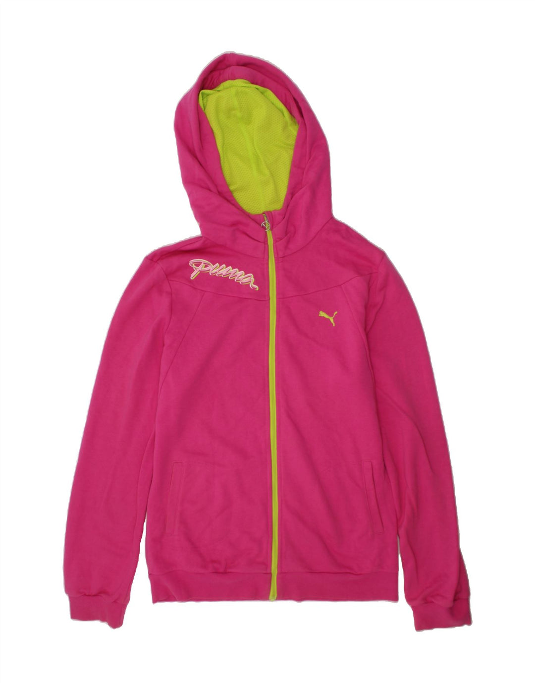 PUMA Girls Graphic Zip Hoodie Sweater 15-16 Years Pink Cotton Vintage Puma and Second-Hand Puma from Messina Hembry 