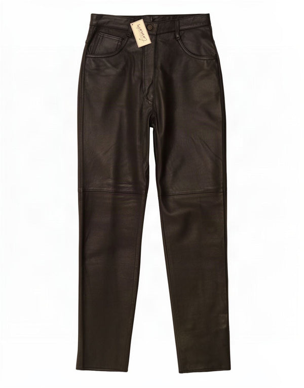 Calça feminina vintage de couro cônico UK 12 médio W26 L31 preta