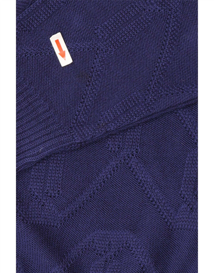 Suéter cardigã feminino vintage UE 38/40 azul médio Chevron poliacrílico