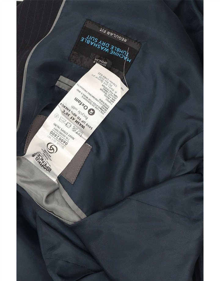 Jaqueta blazer masculina de 2 botões Marks & Spencer Reino Unido 42 XL risca de giz azul marinho