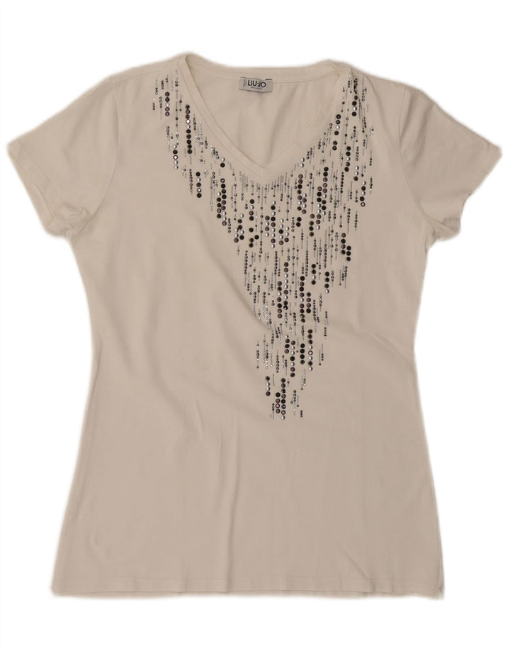 Camiseta feminina LIU JO Milano UK 12 médio branco