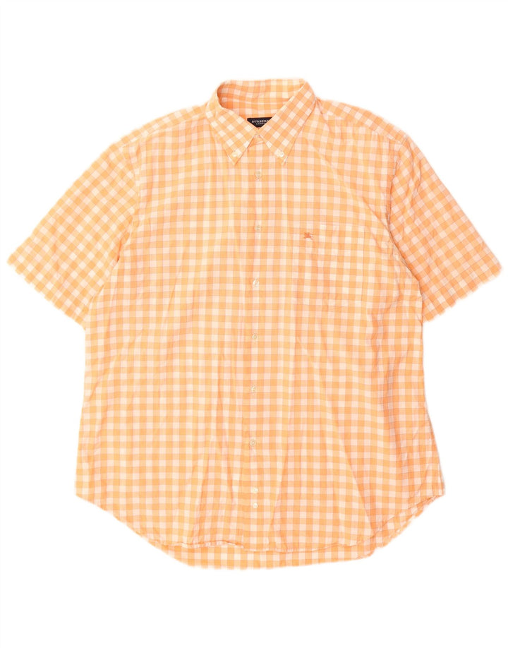Camisa masculina de manga curta Burberry grande laranja algodão guingão