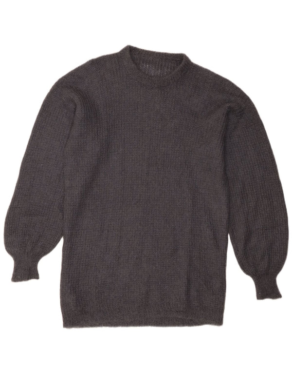 Suéter feminino vintage com gola redonda UK 16 grande cinza