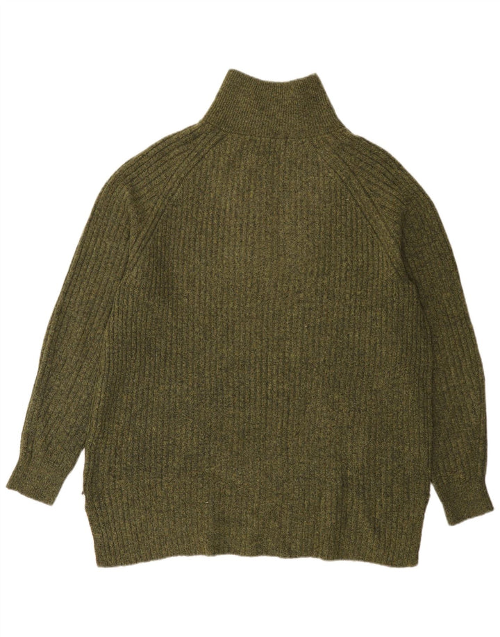 Suéter masculino Marks & Spencer com zíper e gola grande acrílico verde